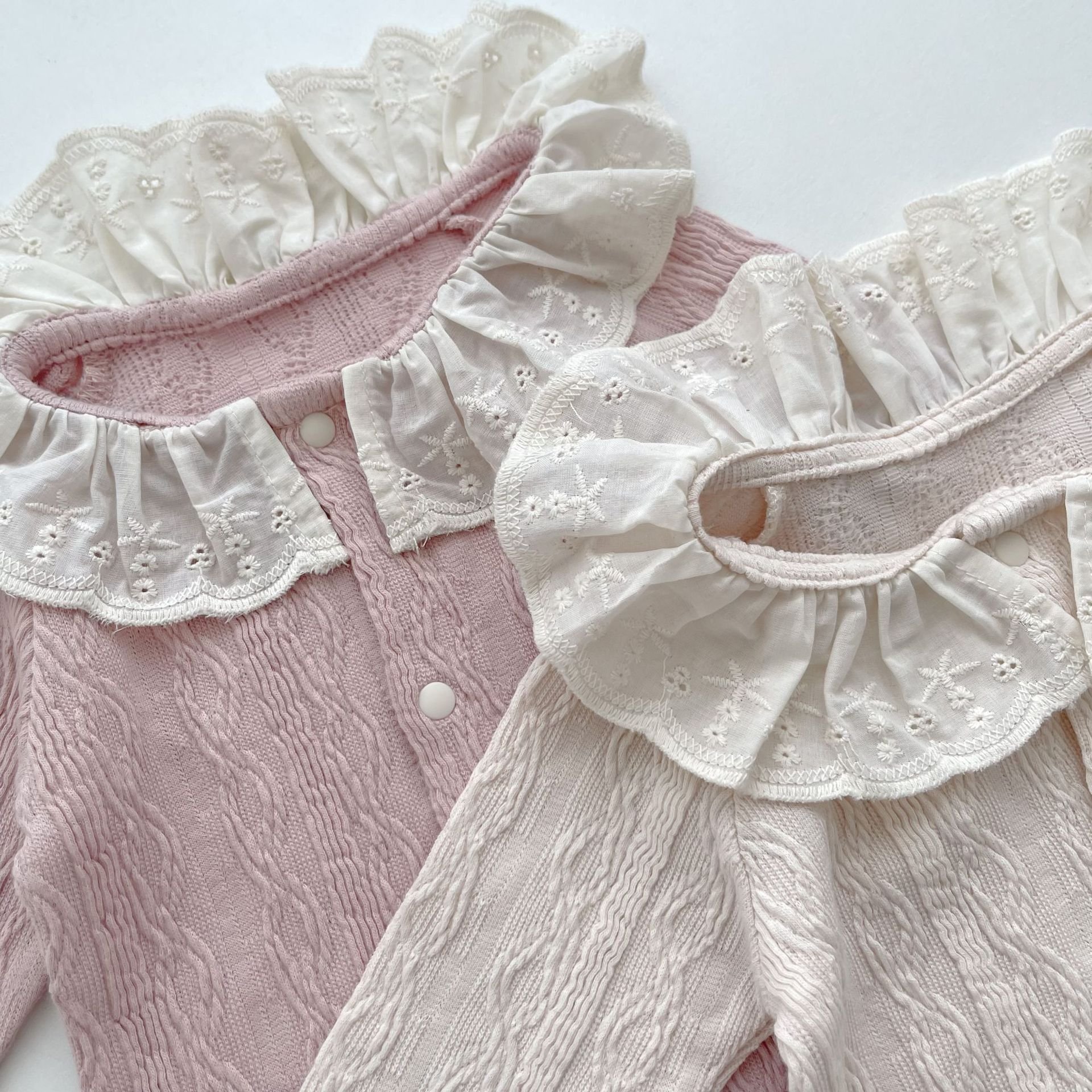 Spring And Autumn Baby Rompers Girls Sweet Lace Rompers Baby Girls Long Sleeve Cotton Clothes Baby One-Piece Triangle Romper