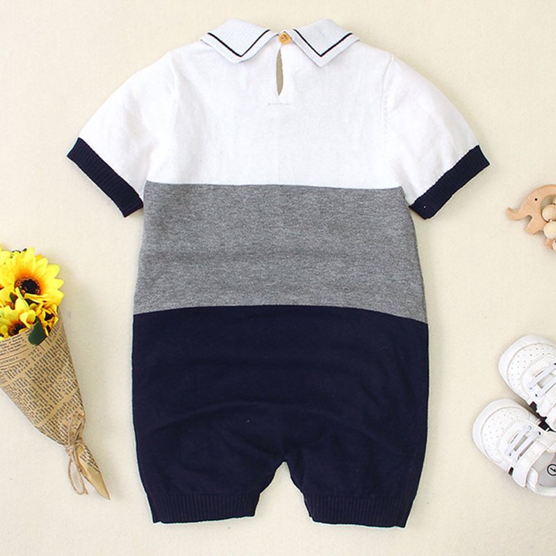 Wholesales Summer 100% Cotton Short Sleeves Turn Down Collar Elephant Animal Kids Clothes Baby Boys' Rompers Sweater