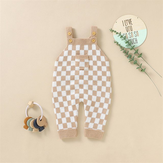 1Pcs Custom Logo RTS Summer Newborn Infant Toddler Boys Girls Clothes Knit Checkerboard Unisex Jumpsuit Baby Romper