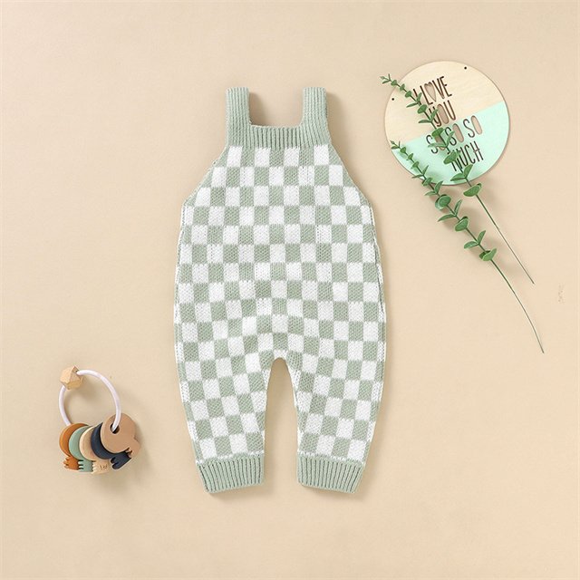 1Pcs Custom Logo RTS Summer Newborn Infant Toddler Boys Girls Clothes Knit Checkerboard Unisex Jumpsuit Baby Romper