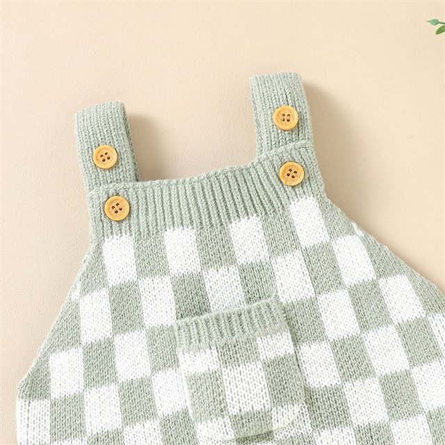 1Pcs Custom Logo RTS Summer Newborn Infant Toddler Boys Girls Clothes Knit Checkerboard Unisex Jumpsuit Baby Romper