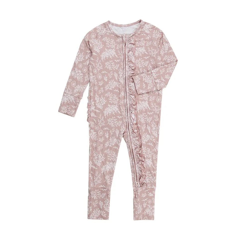 Bamboo Baby Footed Pajamas with Mitten Cuffs , Soft Long Sleeve Romper 0-24 Months