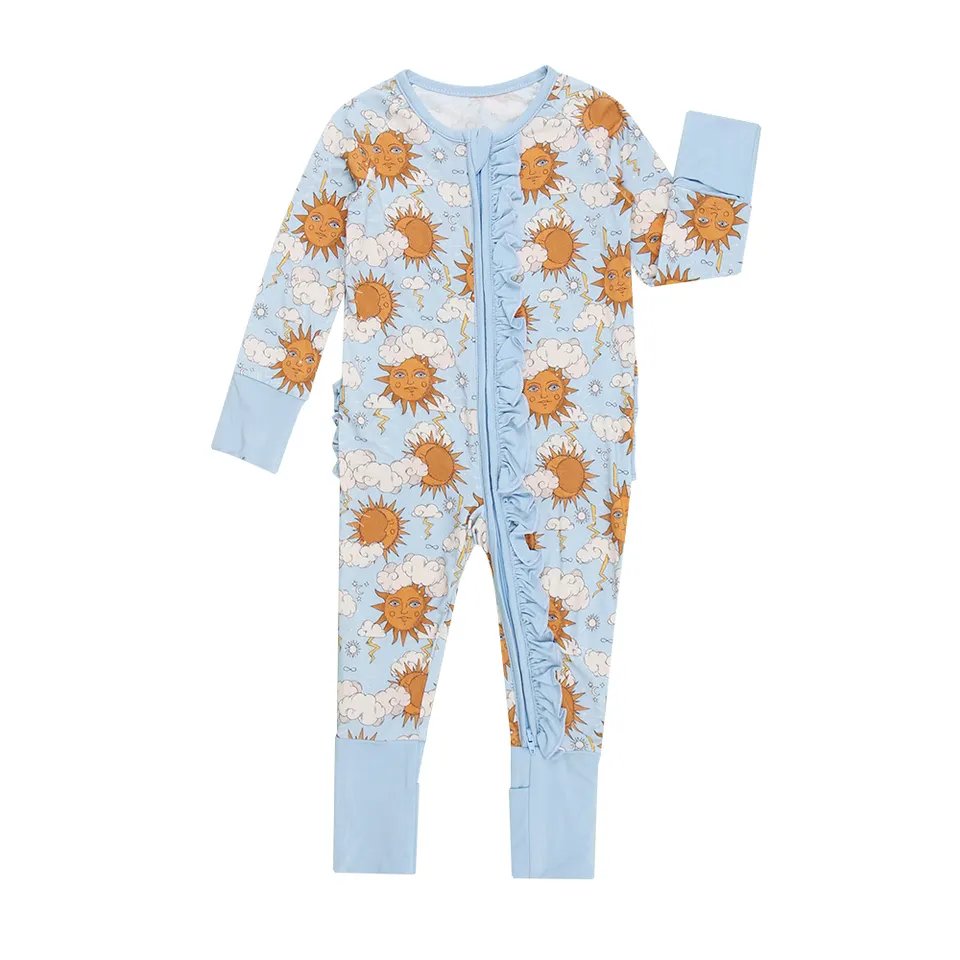 Bamboo Baby Footed Pajamas with Mitten Cuffs , Soft Long Sleeve Romper 0-24 Months