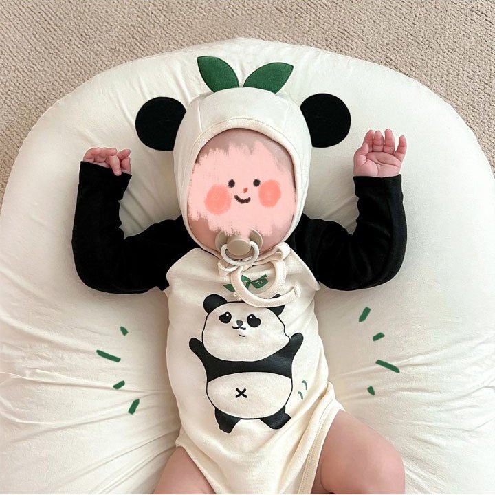 High Quality Cute Cartoon Chinese Panda Printing Bodysuit Newborn Cotton Toddler Home Baby Clothes Baby Rompers With Hat