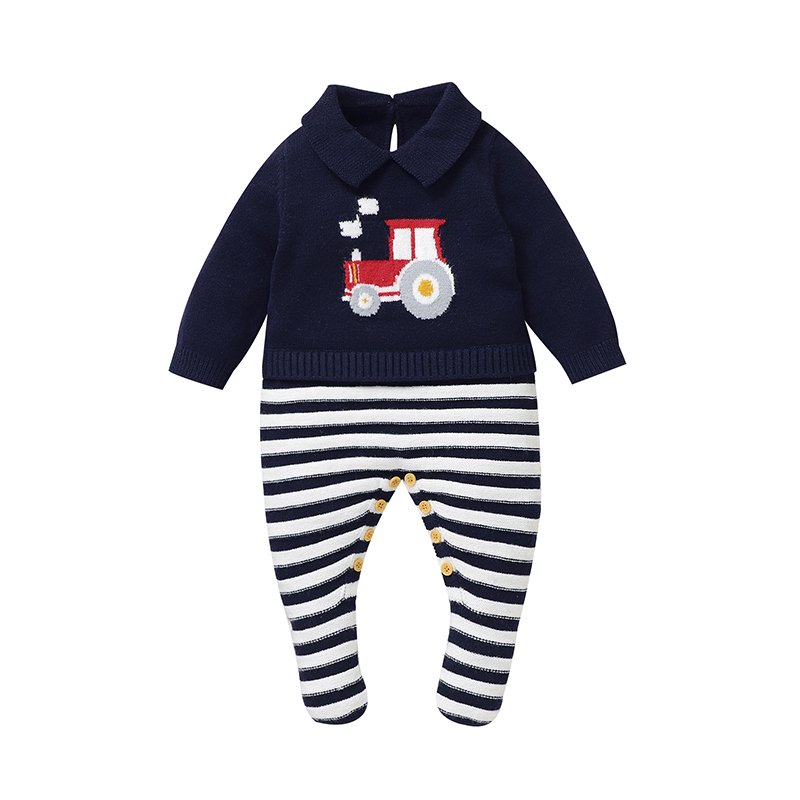 mimixiong 2024 fall Winter Warm car pattern Baby Clothes New Born Toddler Baby Knitted Pajamas long sleeve footie onesie Romper