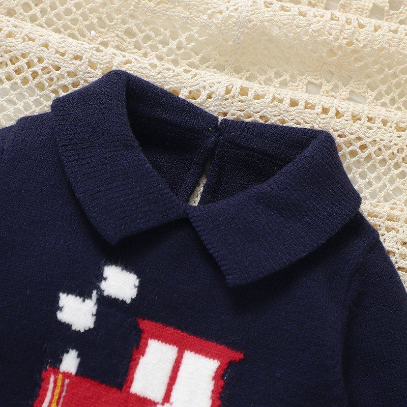 mimixiong 2024 fall Winter Warm car pattern Baby Clothes New Born Toddler Baby Knitted Pajamas long sleeve footie onesie Romper