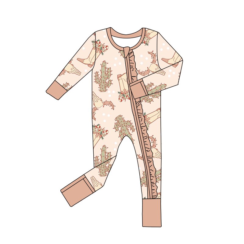 Hot Sale Cheap Factory Price Kids Clothing Bamboo Fabric Ruffled Lace Concealed Zipper Long Romper Soft Baby Winter Pajamas