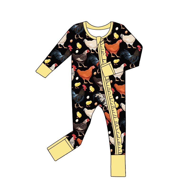 Hot Sale Cheap Factory Price Kids Clothing Bamboo Fabric Ruffled Lace Concealed Zipper Long Romper Soft Baby Winter Pajamas