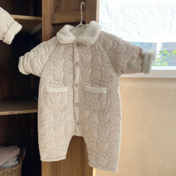 Ins Winter Newborn Baby Bodysuit Cotton Suit Infant Clothing Baby Long Sleeve Jumpsuit with fleece Korean style warm romperer