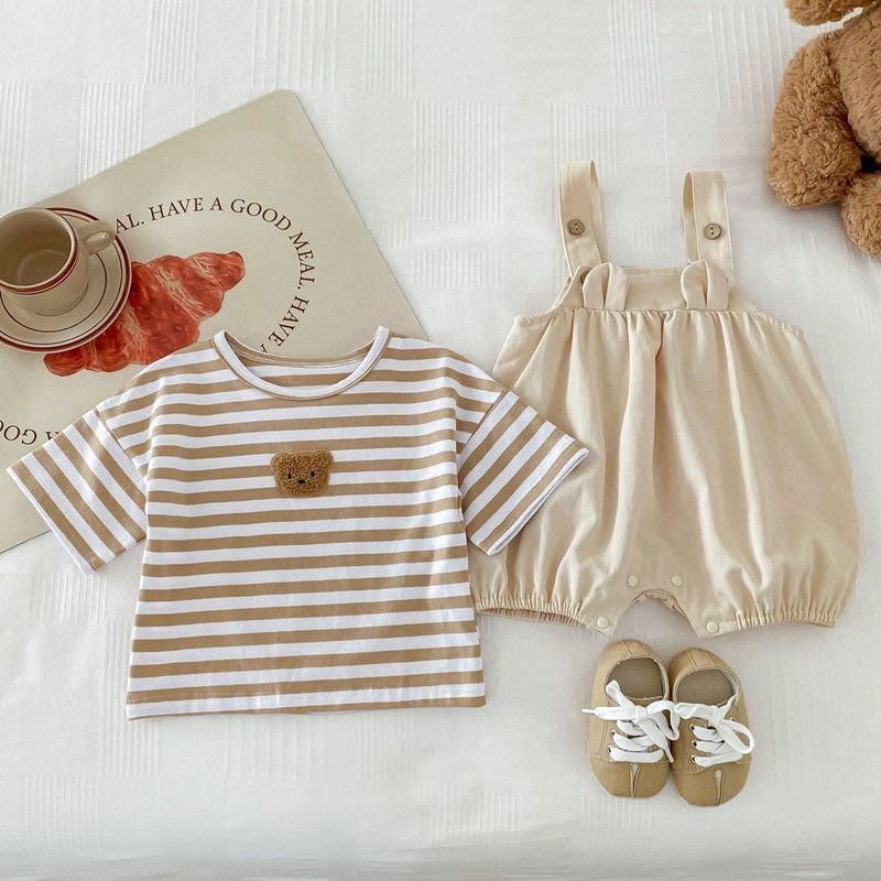 newborn baby clothes summer thin casual striped short sleeved waistband pants set baby summer two piece stock baby romper