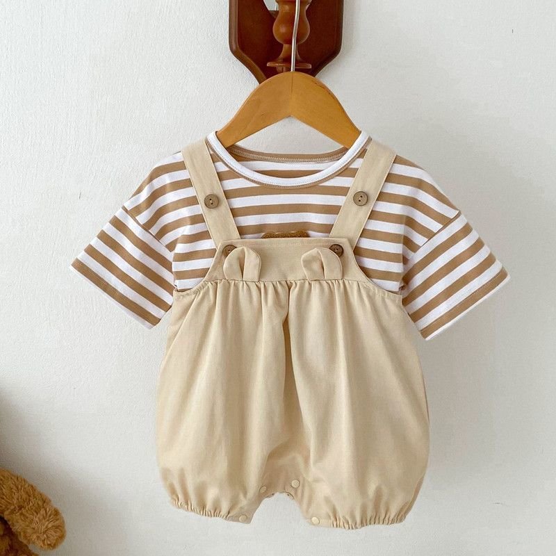 newborn baby clothes summer thin casual striped short sleeved waistband pants set baby summer two piece stock baby romper