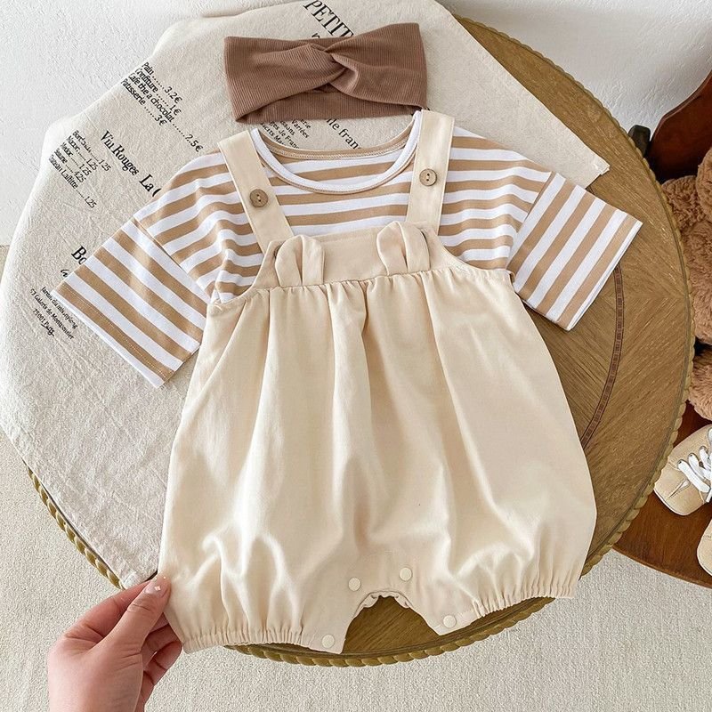 newborn baby clothes summer thin casual striped short sleeved waistband pants set baby summer two piece stock baby romper