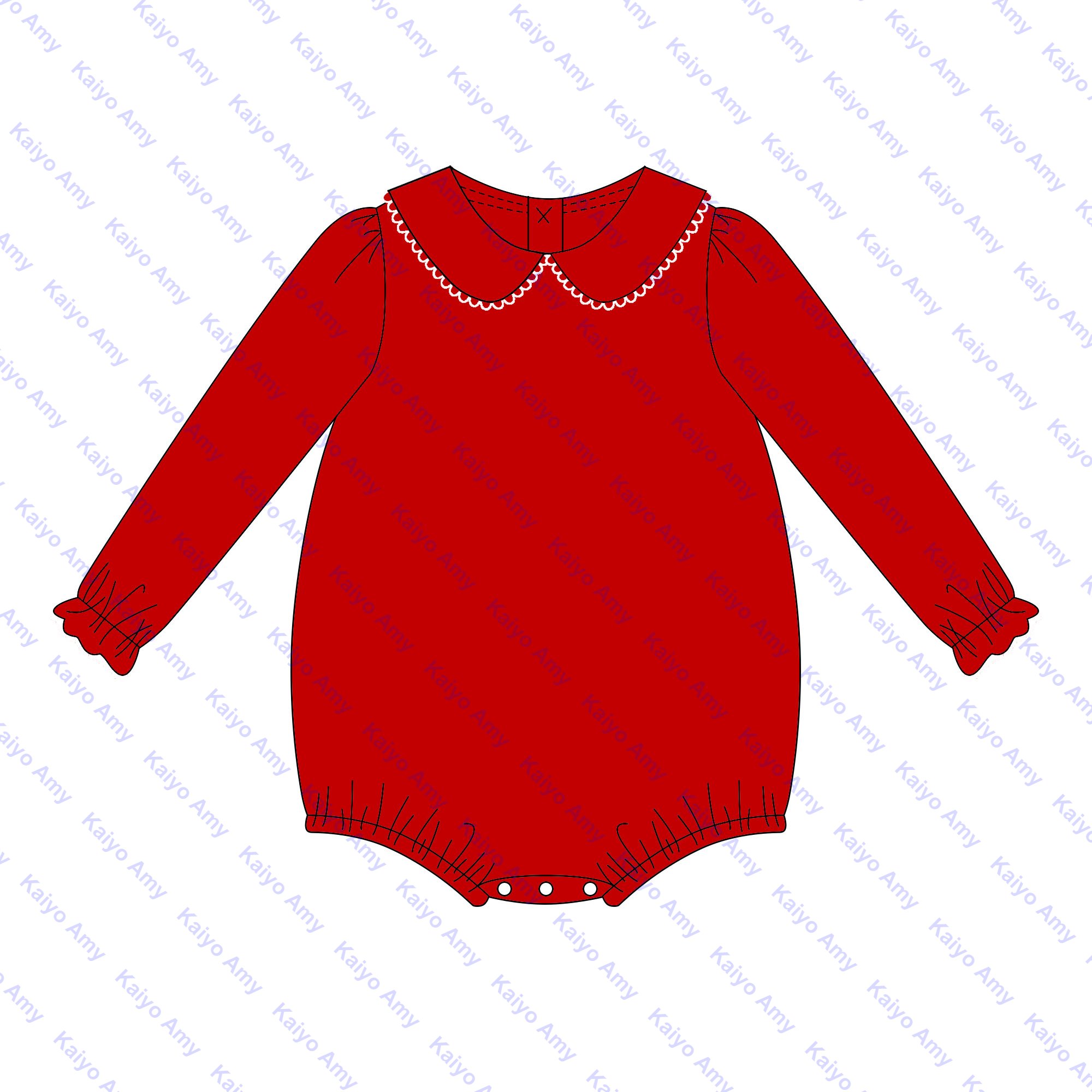 Embroidery baby girl romper with picot trim 95% cotton knit Christmas baby bubble rompers winter