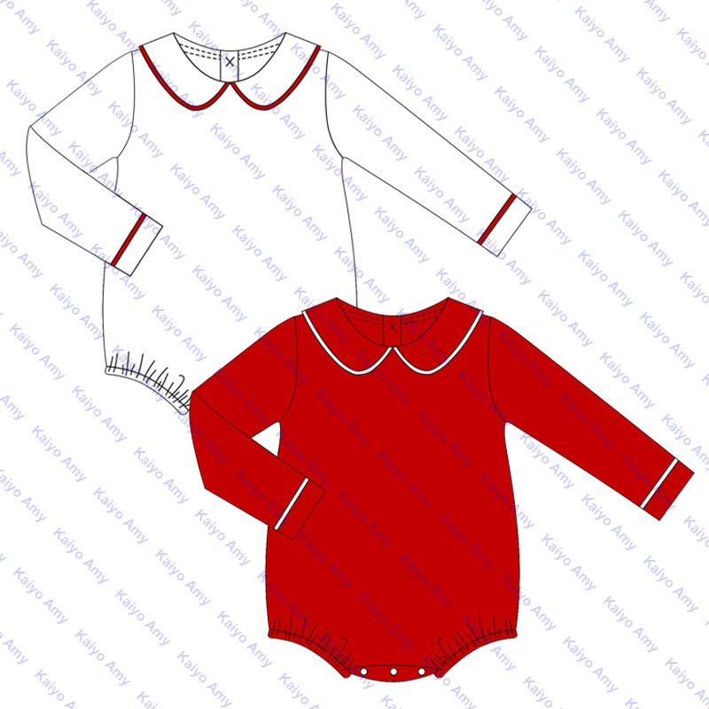 Embroidery baby girl romper with picot trim 95% cotton knit Christmas baby bubble rompers winter