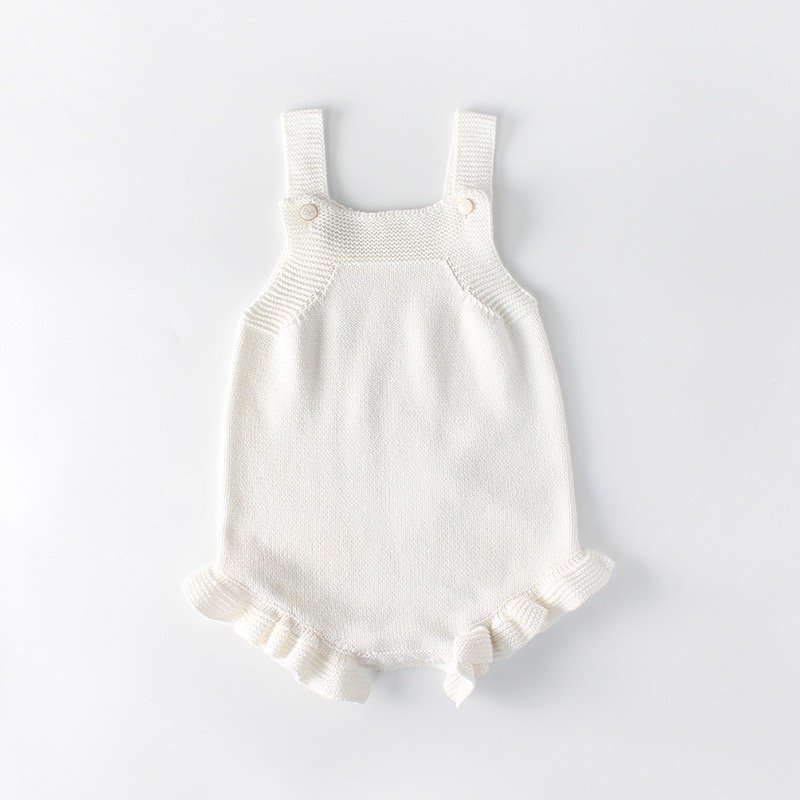 Factory New Arrival Cotton Summer Classic White Baby Infant Knitted Romper Kids' Clothing Solid Plain Cotton Knitting Romper
