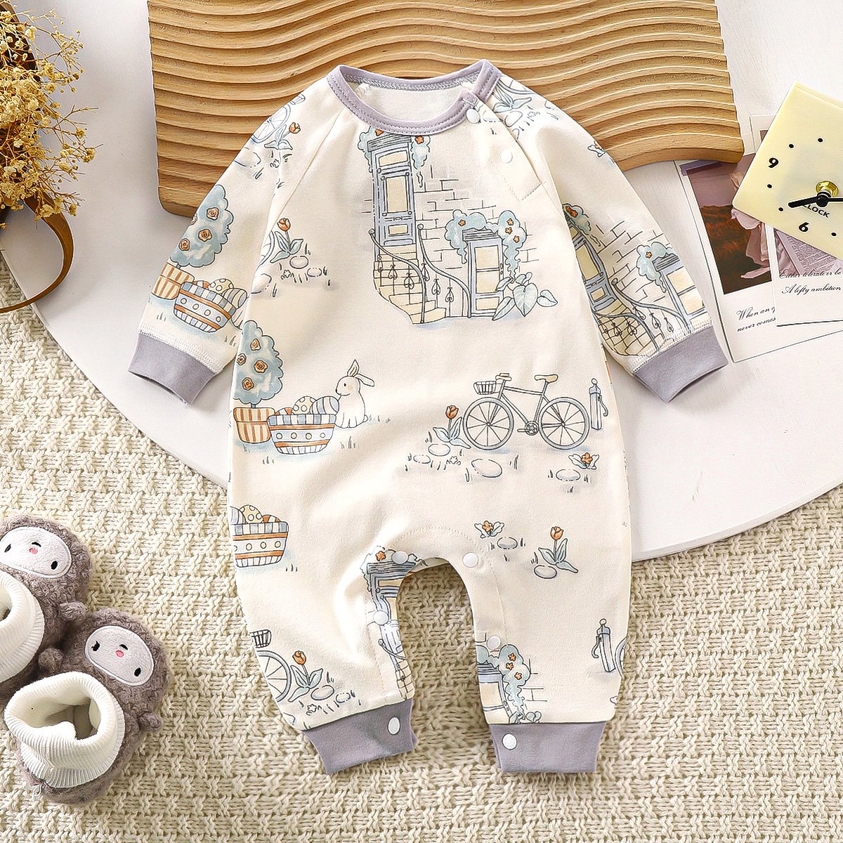 High Quality Knitted cotton Children Romper Cartoon Printed baby Cotton baby Romper for girls