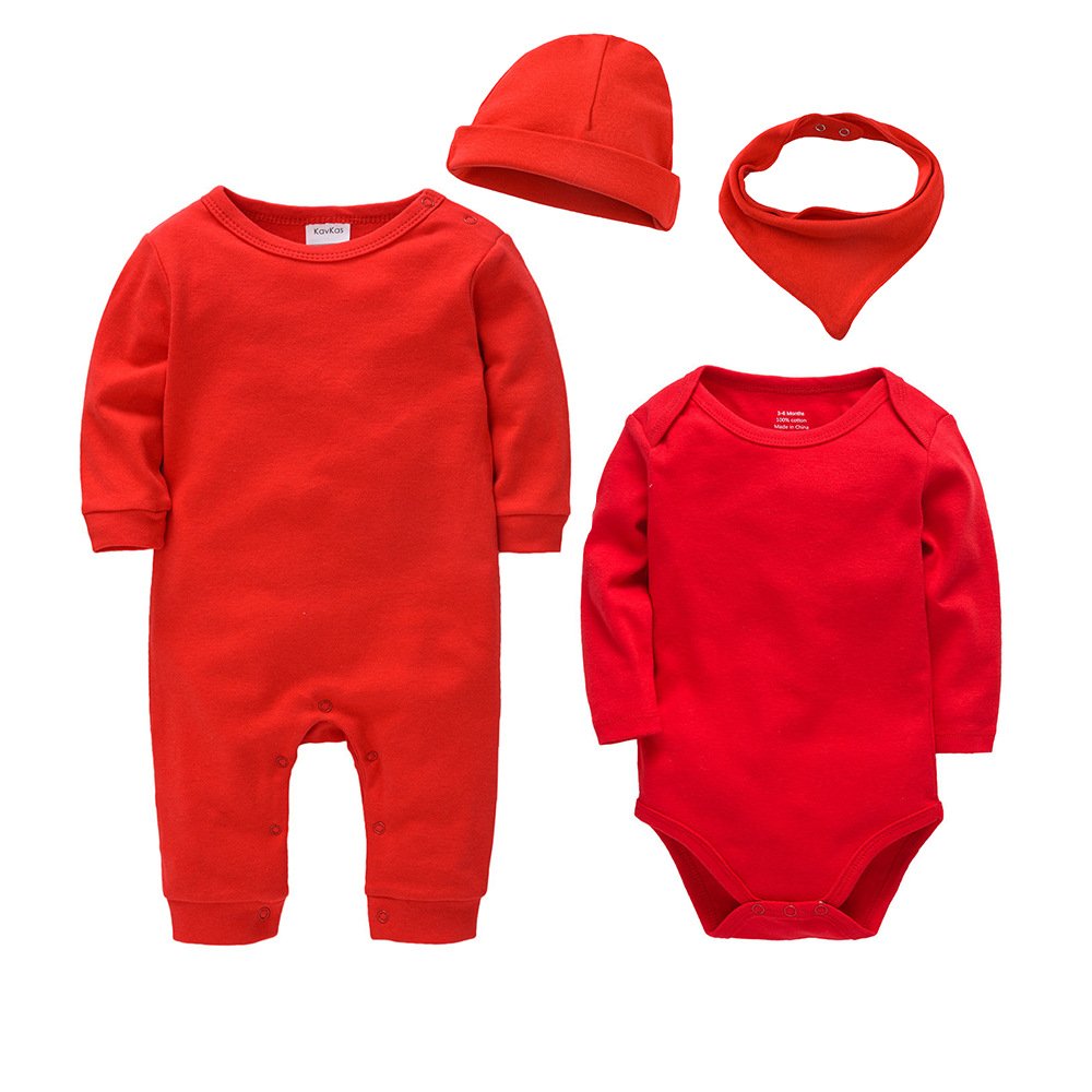 Wholesale Newborn Baby Girls Boys Cotton knitted Long Sleeve Jumpsuit with hat bib baby Clothes Romper set