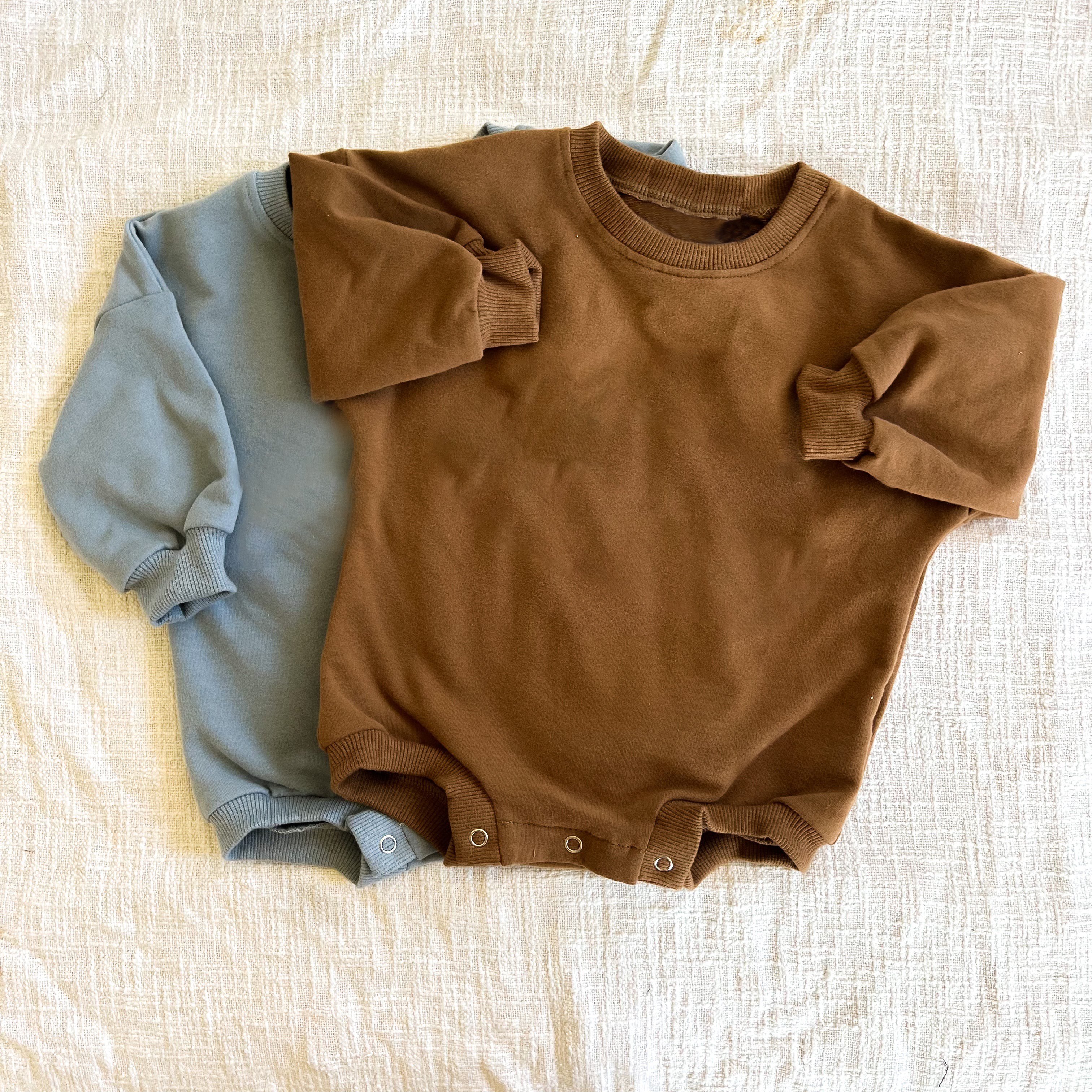 Customize Cotton Terry Baby Unisex Hoodie Bubble Baby Bodysuit Romper Long Sleeve Solid Color Cute Baby Rompers