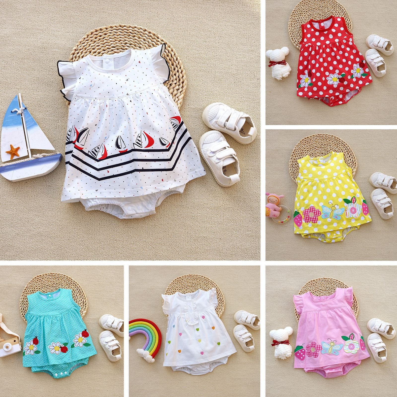Summer Baby Girl 6-12m Sleeveless Romper Dress Boutique Pure Cotton Baby Girl Summer Jumpsuit