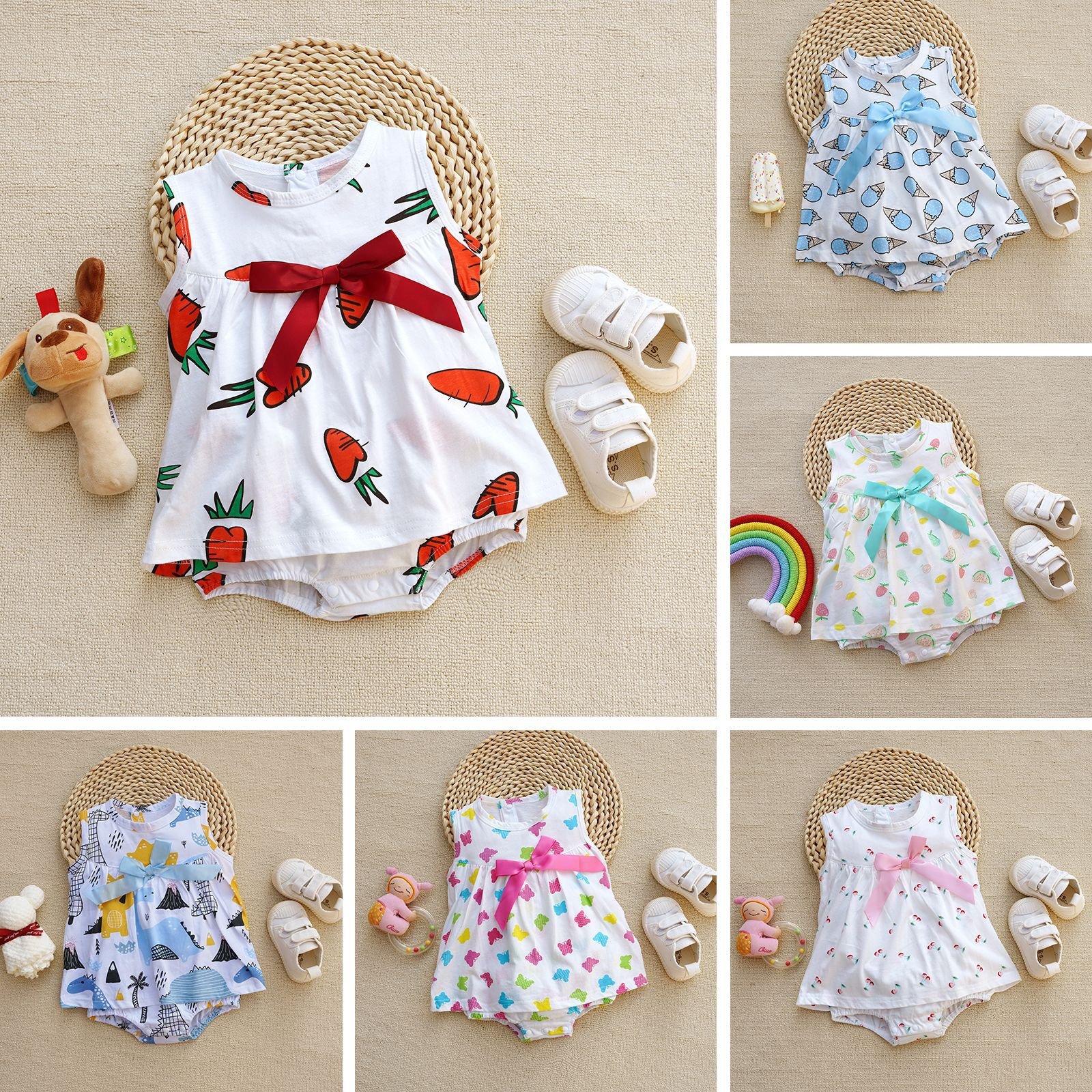 Summer Baby Girl 6-12m Sleeveless Romper Dress Boutique Pure Cotton Baby Girl Summer Jumpsuit