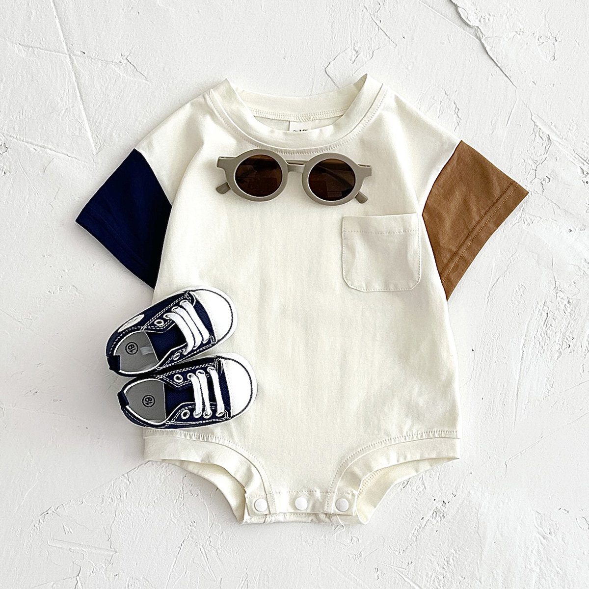 Summer Infant Baby Clothing Boy Girl Patchwork Short Sleeve Round Neck Casual Short Sleeve Romper