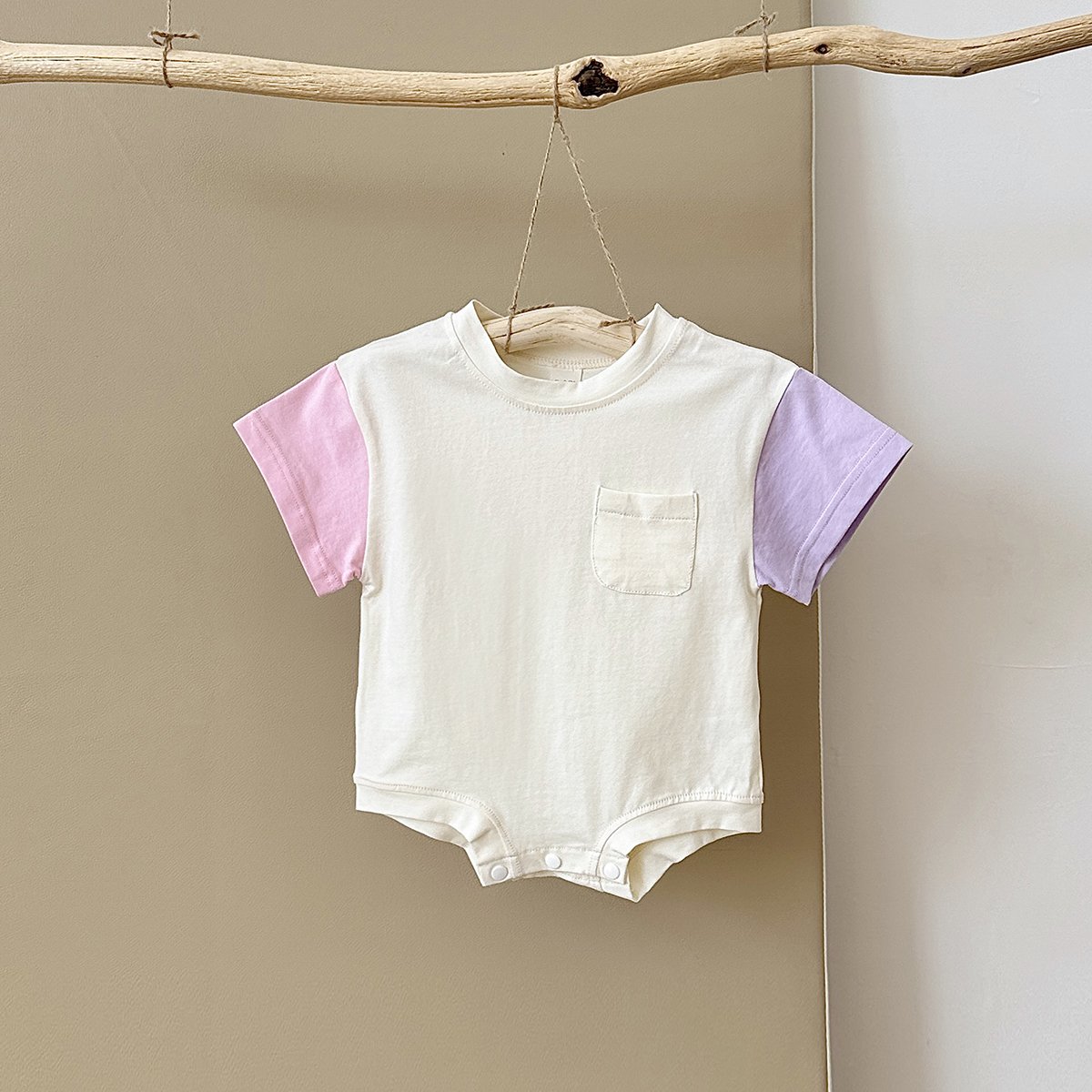 Summer Infant Baby Clothing Boy Girl Patchwork Short Sleeve Round Neck Casual Short Sleeve Romper