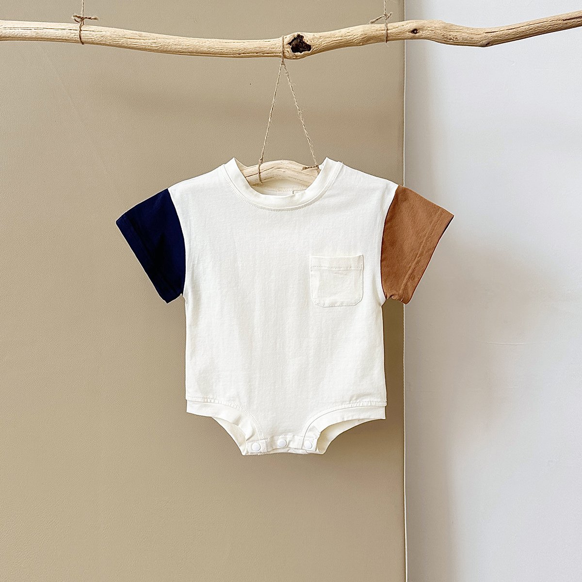 Summer Infant Baby Clothing Boy Girl Patchwork Short Sleeve Round Neck Casual Short Sleeve Romper