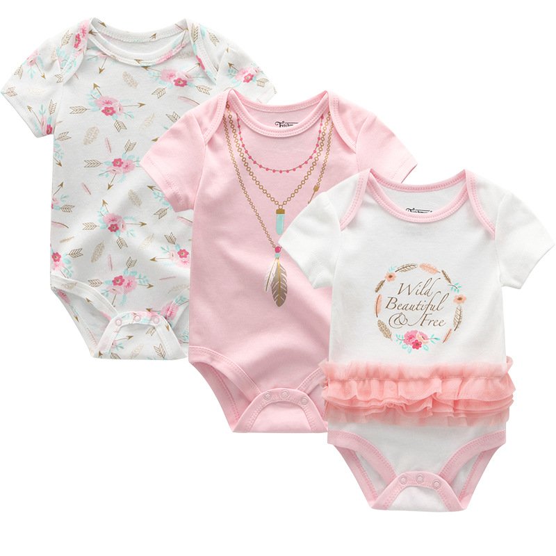 3pcs New Born Baby Gift Set Fashion Design 0-12 Months girl Clothing Summer Cotton Bodysuits Vest Jumpsuits