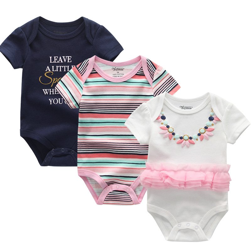 3pcs New Born Baby Gift Set Fashion Design 0-12 Months girl Clothing Summer Cotton Bodysuits Vest Jumpsuits