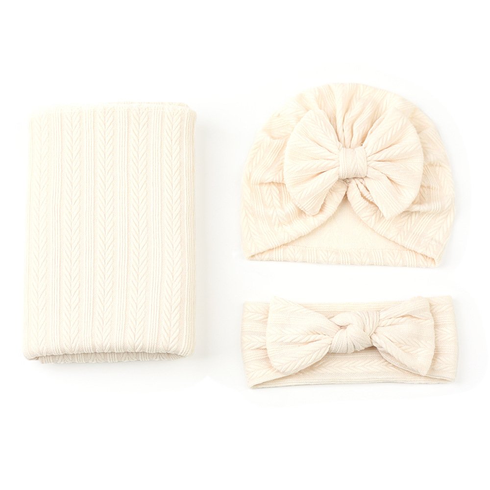 Grain Design Newborn Swaddle Wrap Baby Receiving Blanket Headband and hat Set For Unisex