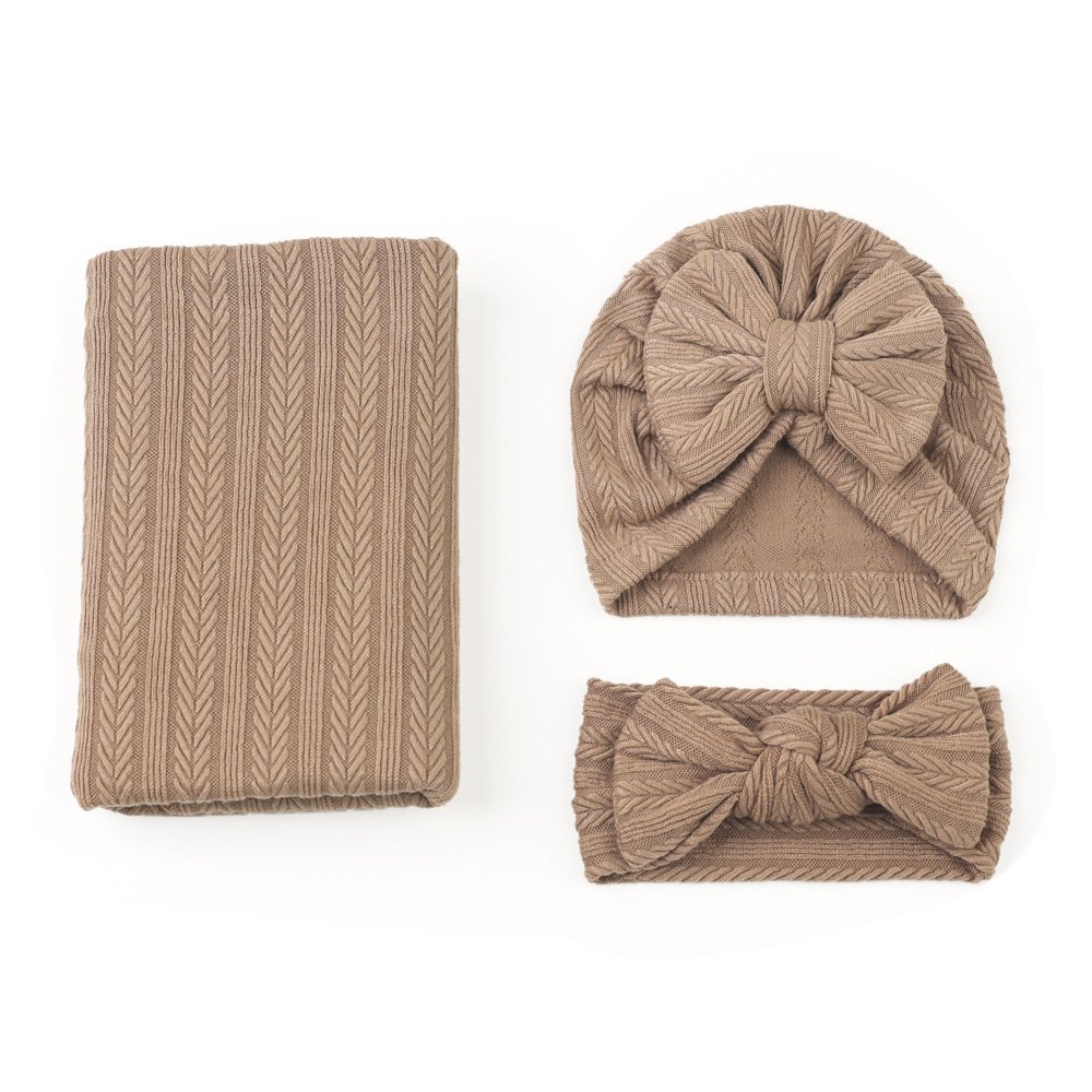 Grain Design Newborn Swaddle Wrap Baby Receiving Blanket Headband and hat Set For Unisex