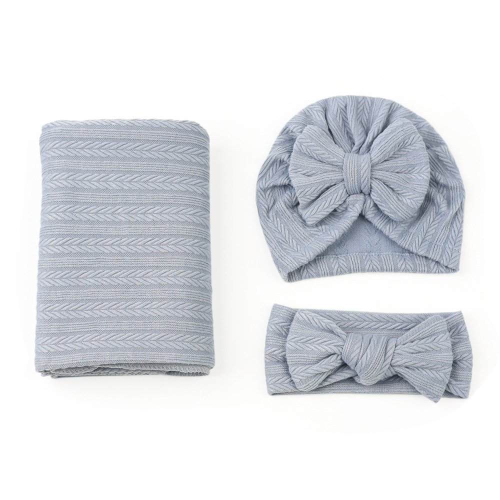 Grain Design Newborn Swaddle Wrap Baby Receiving Blanket Headband and hat Set For Unisex