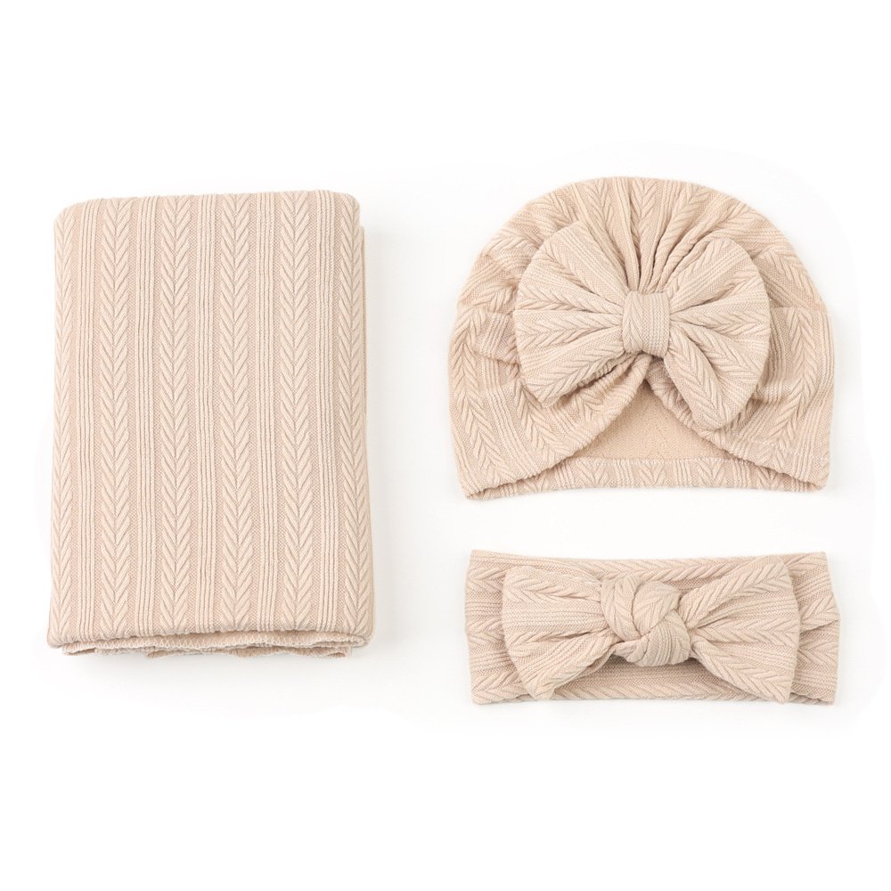Grain Design Newborn Swaddle Wrap Baby Receiving Blanket Headband and hat Set For Unisex