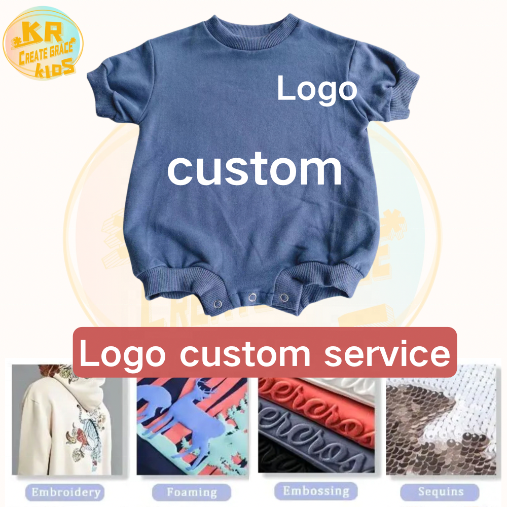 Hight Quality Cotton Terry Custom Logo Baby Unisex Sweater Bubble Romper Solid Color Cute Baby Rompers