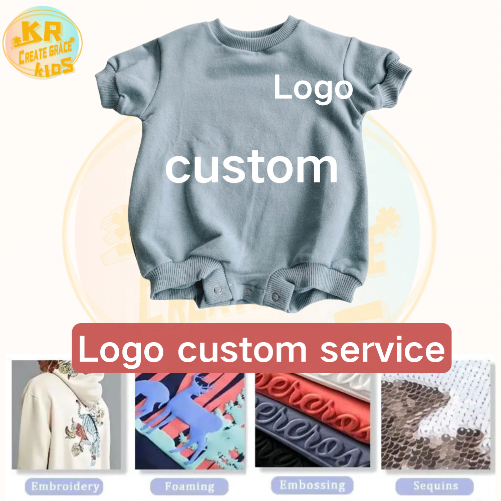 Hight Quality Cotton Terry Custom Logo Baby Unisex Sweater Bubble Romper Solid Color Cute Baby Rompers