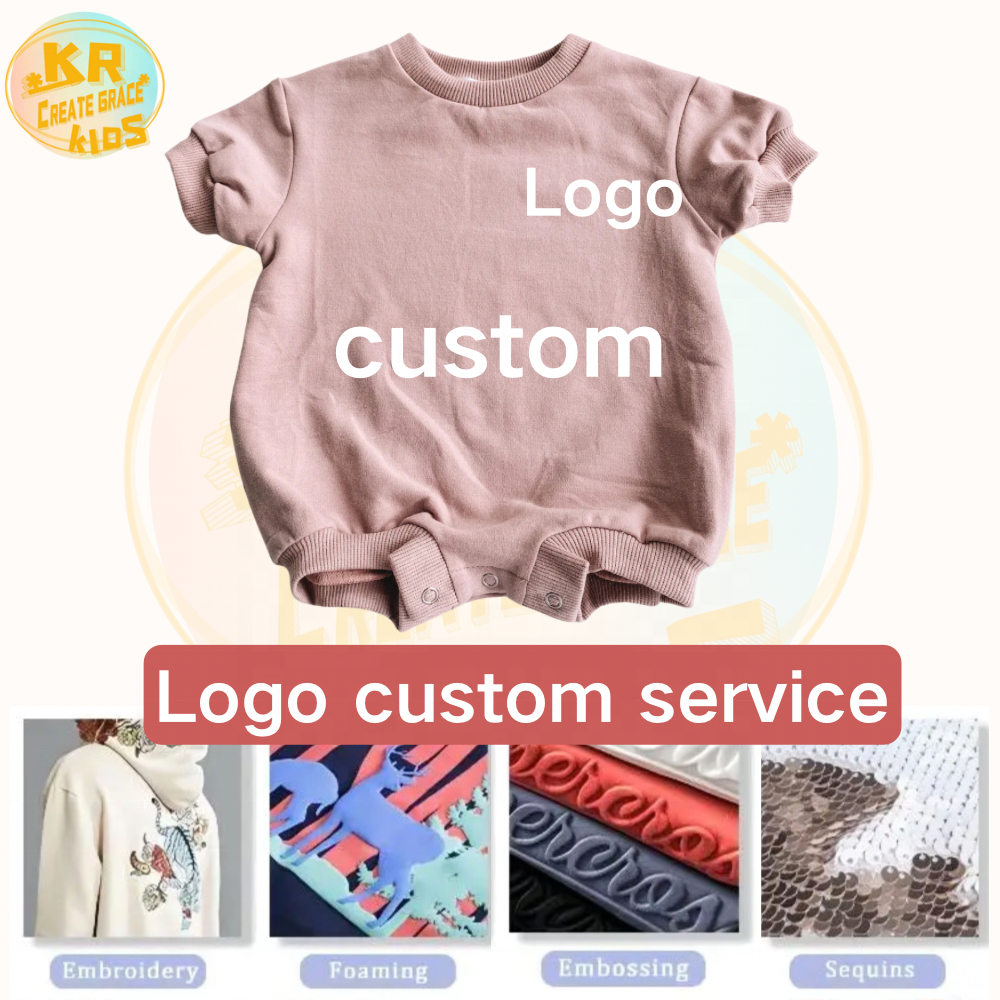 Hight Quality Cotton Terry Custom Logo Baby Unisex Sweater Bubble Romper Solid Color Cute Baby Rompers