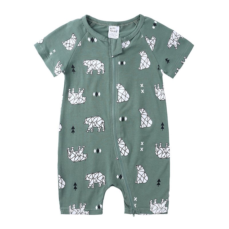 Wholesale Custom Printing Baby Cotton Pajamas Soft 0-24 Months Baby Romper Pajama Kids Short Sleeves Romper With 2 Zippers