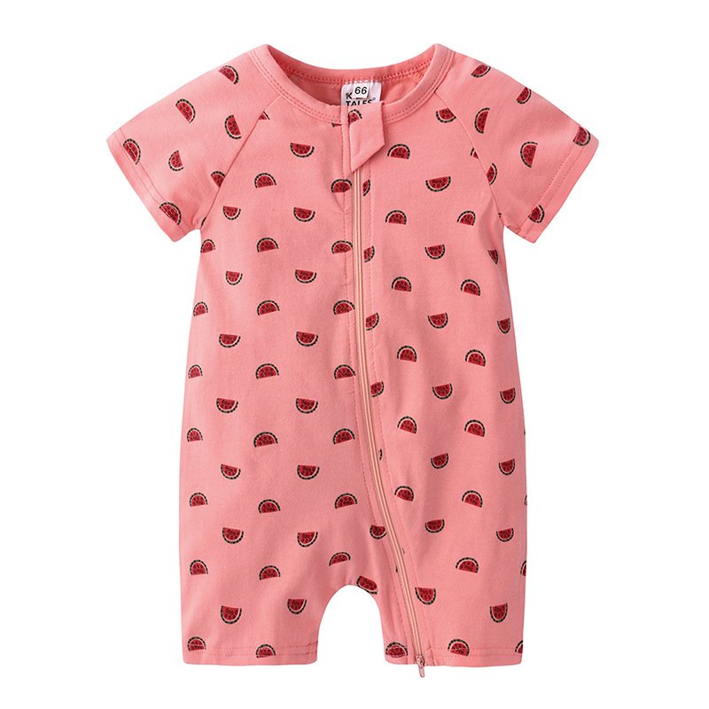 Wholesale Custom Printing Baby Cotton Pajamas Soft 0-24 Months Baby Romper Pajama Kids Short Sleeves Romper With 2 Zippers