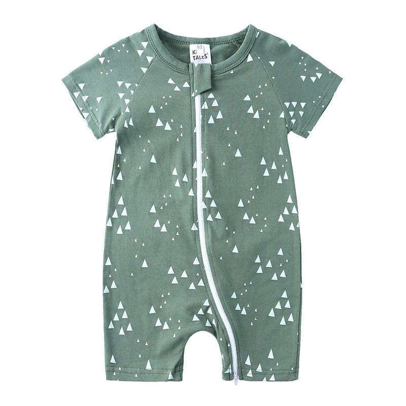 Wholesale Custom Printing Baby Cotton Pajamas Soft 0-24 Months Baby Romper Pajama Kids Short Sleeves Romper With 2 Zippers