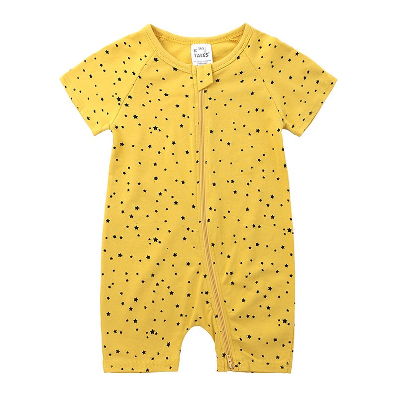 Wholesale Custom Printing Baby Cotton Pajamas Soft 0-24 Months Baby Romper Pajama Kids Short Sleeves Romper With 2 Zippers
