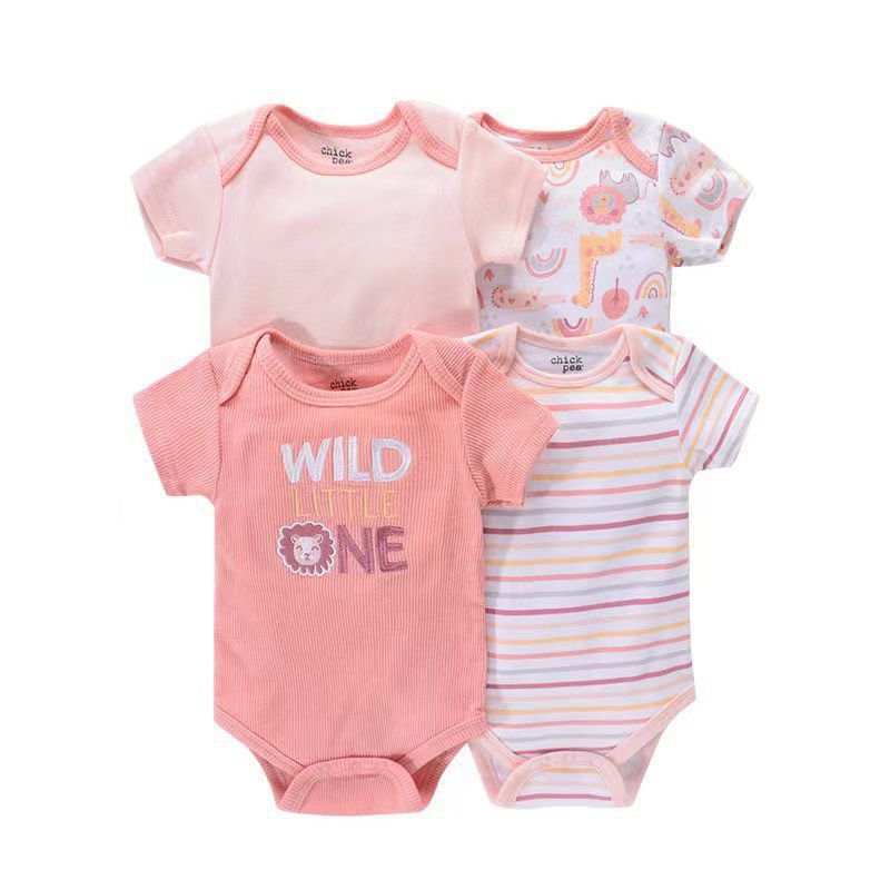 Unisex Pack of 4 Soft Organic Cotton Bodysuits Short Sleeve One-Piece Baby Clothes Romper Onesies for Summer for Boys Girls