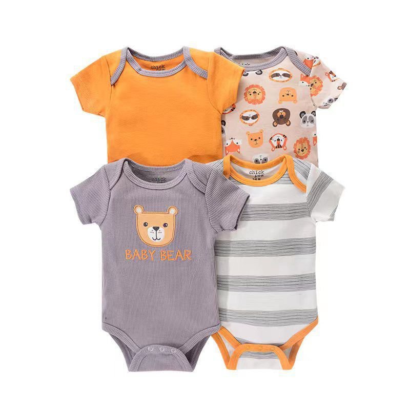Unisex Pack of 4 Soft Organic Cotton Bodysuits Short Sleeve One-Piece Baby Clothes Romper Onesies for Summer for Boys Girls