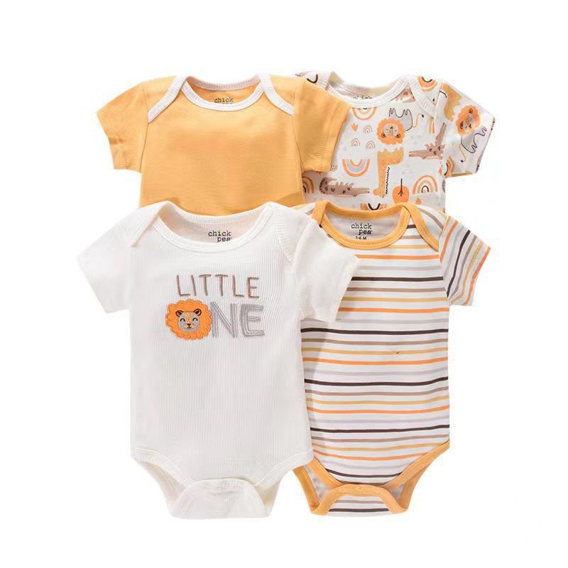 Unisex Pack of 4 Soft Organic Cotton Bodysuits Short Sleeve One-Piece Baby Clothes Romper Onesies for Summer for Boys Girls