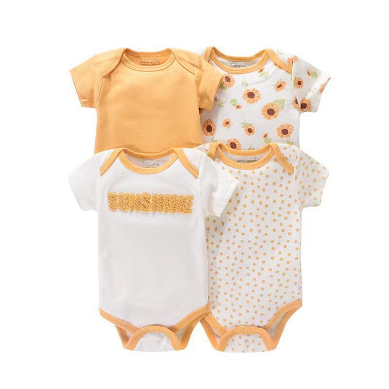 Unisex Pack of 4 Soft Organic Cotton Bodysuits Short Sleeve One-Piece Baby Clothes Romper Onesies for Summer for Boys Girls