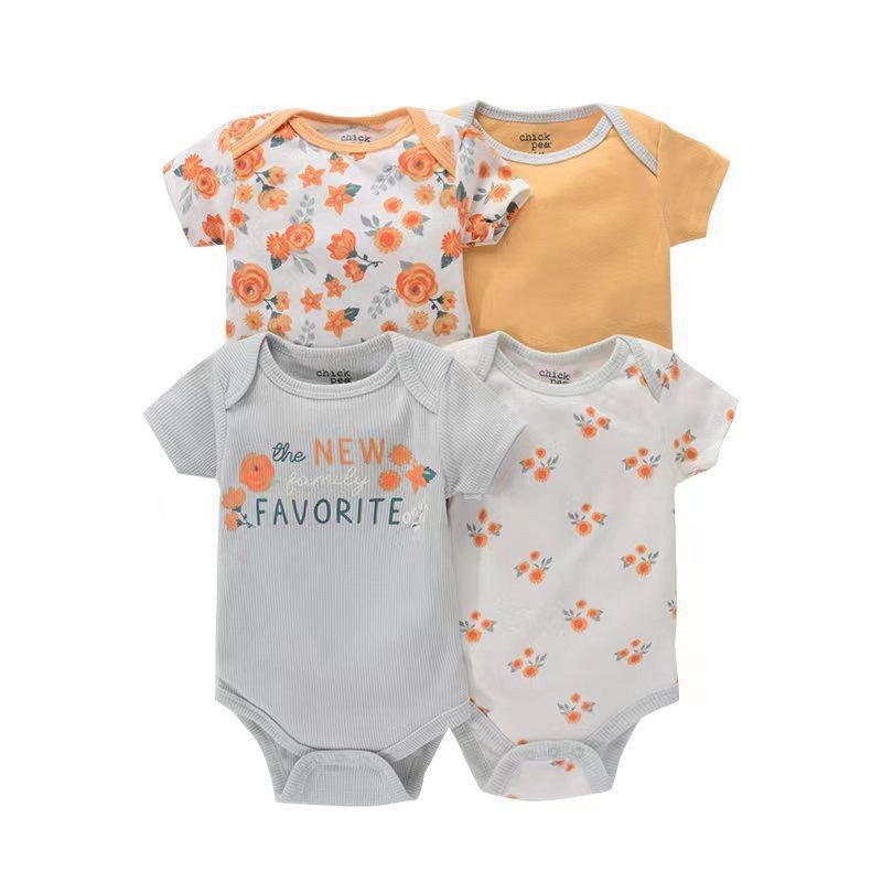 Unisex Pack of 4 Soft Organic Cotton Bodysuits Short Sleeve One-Piece Baby Clothes Romper Onesies for Summer for Boys Girls