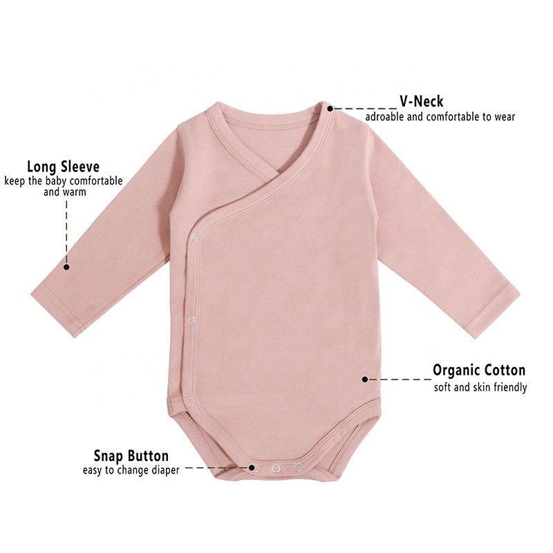 Wholesale Custom Autumn Infant Clothes Winter Long Sleeve V-Neck Jumpsuit With Snap Button Cotton Newborn Baby Rompers
