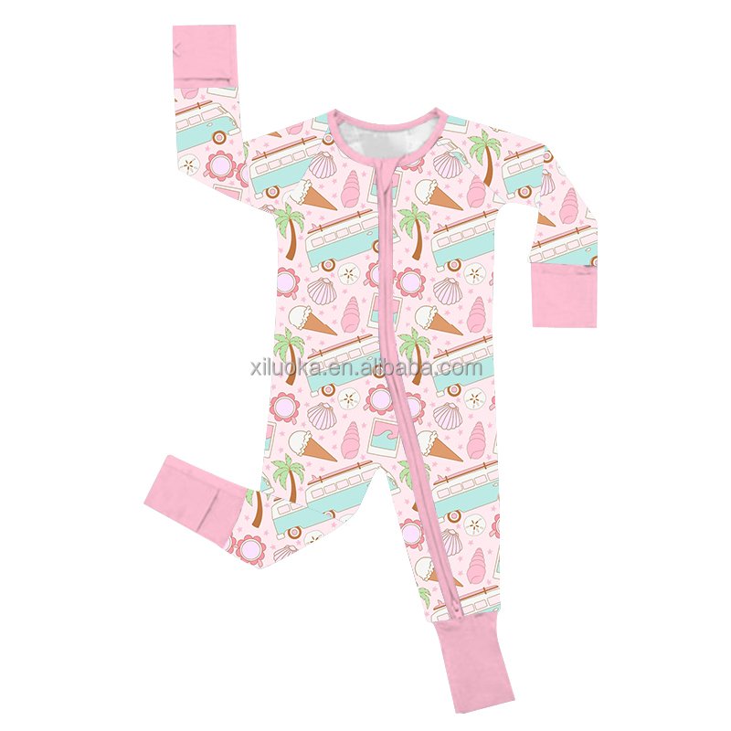Hot Selling Long Sleeve Double Way Zipper Custom Print Infant Bamboo Viscose Baby Rompers