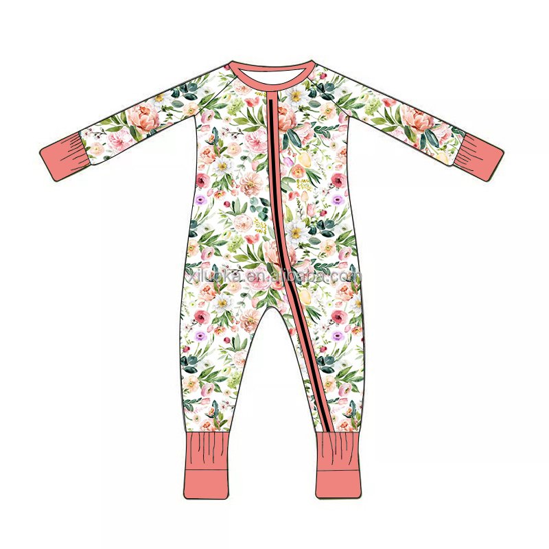 Hot Selling Long Sleeve Double Way Zipper Custom Print Infant Bamboo Viscose Baby Rompers