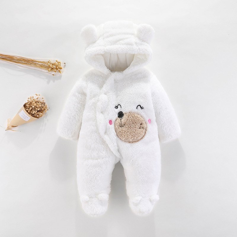 Wholesale Hot Selling Coral Fleece Baby Rompers Winter New Born Baby Clothes Long Sleeve Button Toddler Newborn Winter Rompers