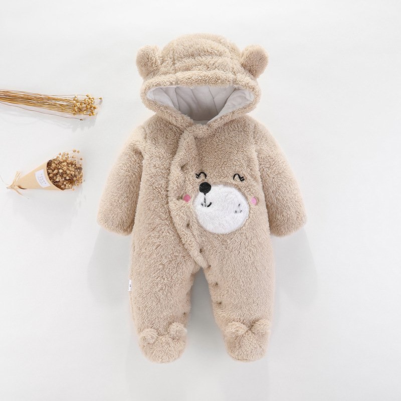 Wholesale Hot Selling Coral Fleece Baby Rompers Winter New Born Baby Clothes Long Sleeve Button Toddler Newborn Winter Rompers